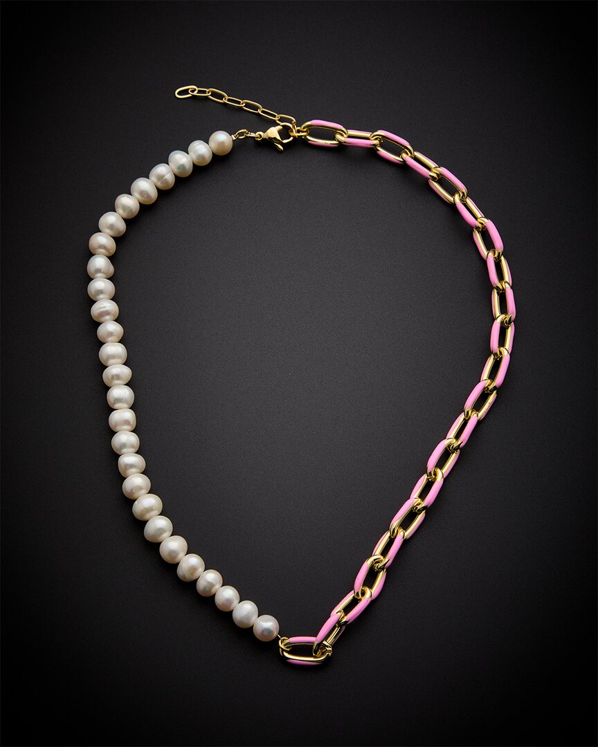 Juvell 18k Plated Pearl Enamel Link Necklace