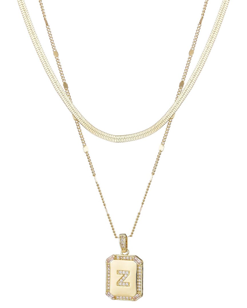 Adornia Gold Pave Tag Pendant And Herringbone Chain Initial Necklace Set In Gold