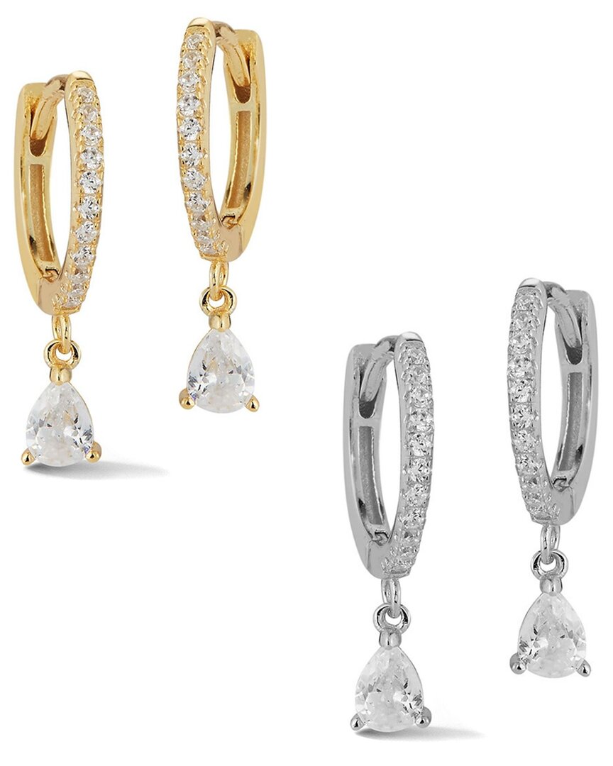 Glaze Jewelry Silver Cz Pear Charm Huggie Earrings Set