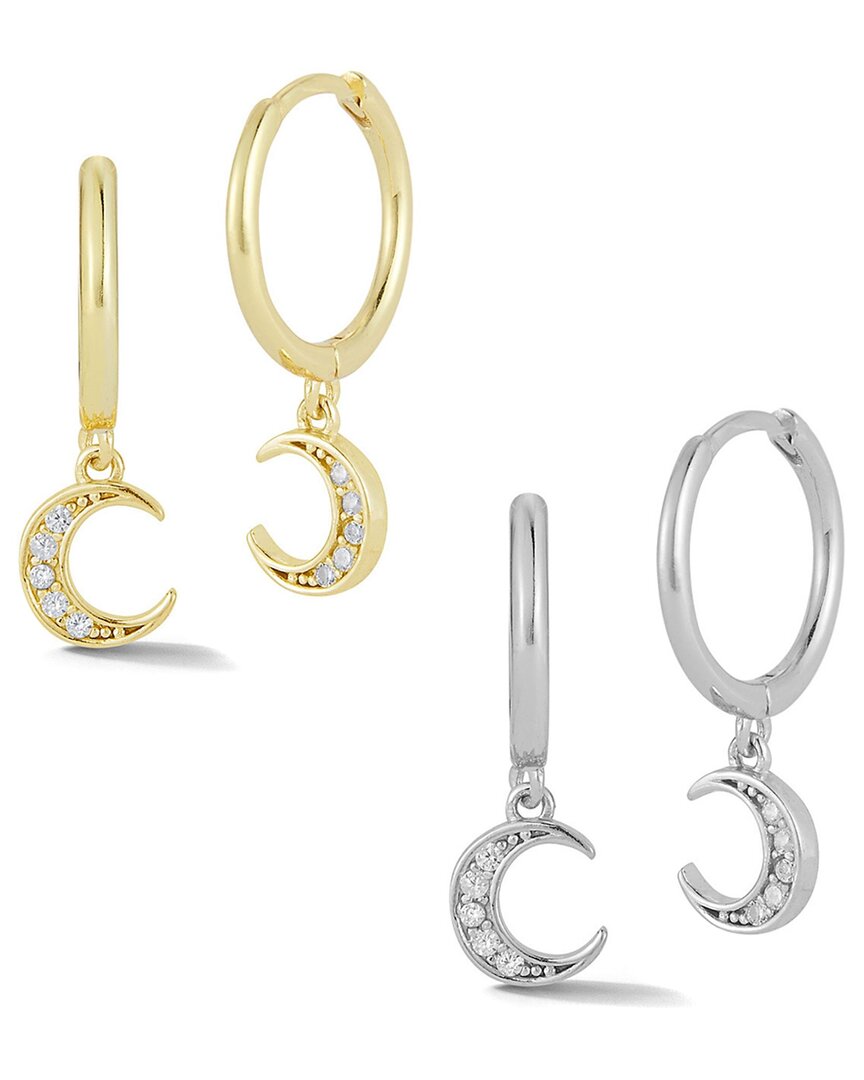 Glaze Jewelry Silver Cz Moon Charm Huggie Earrings Set