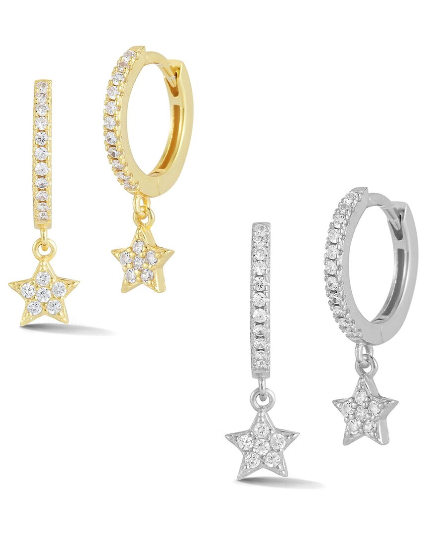 Glaze Jewelry Silver Cz Star Charm Huggie Earrings Set
