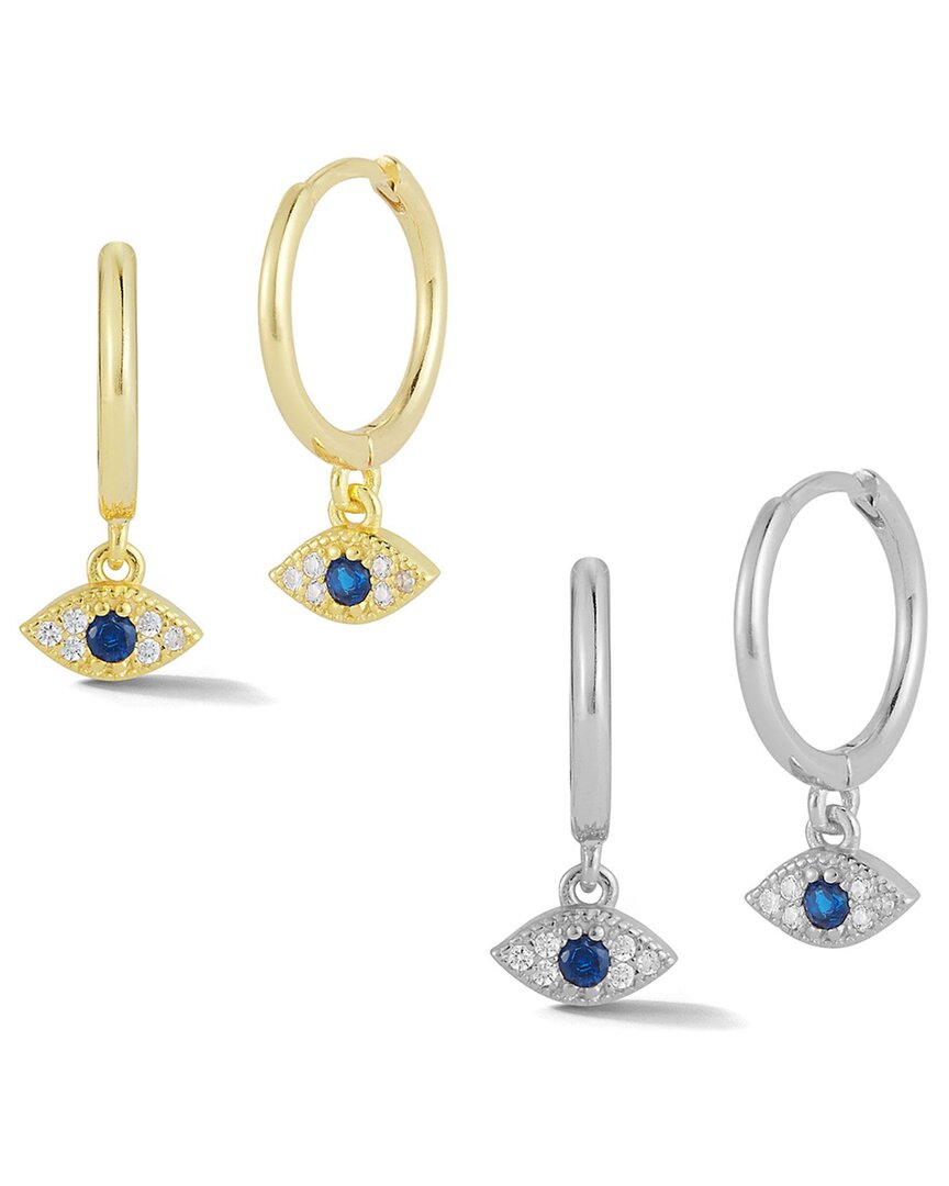 Glaze Jewelry Silver Cz Evil Eye Huggie Earrings Set