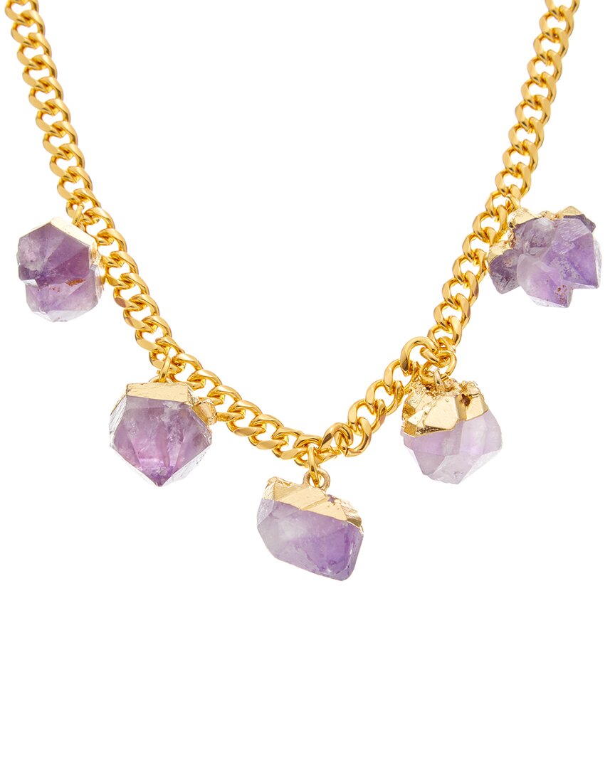 Crystal Haze 18k Plated Amethyst Statement Necklace In Gold
