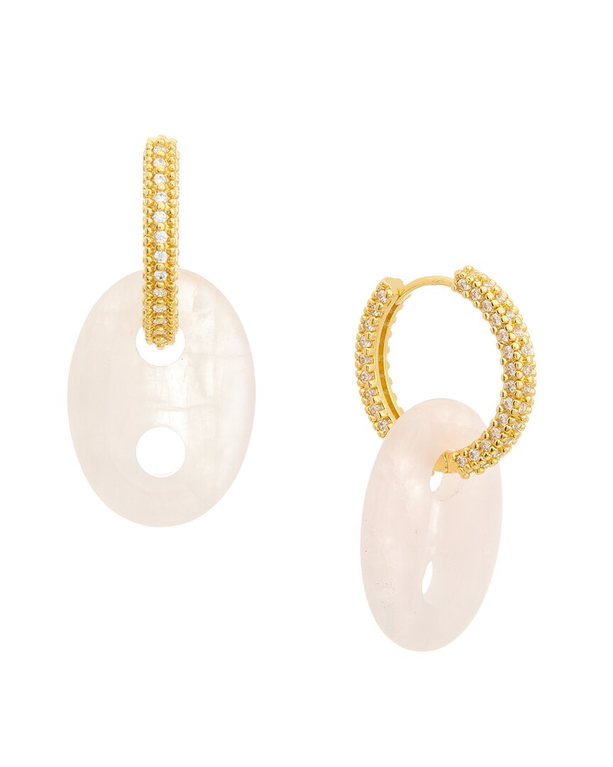 Crystal Haze 18k Plated Rose Quartz Cz Dangle Earrings In Gold