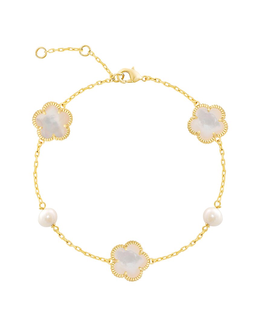 Jankuo 14k Plated Mother Of Pearl & 6-8mm Pearl Station Bracelet