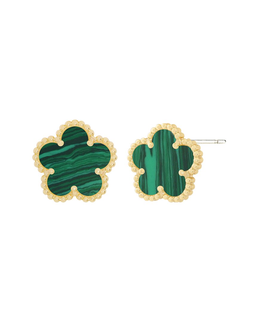 Jankuo 14k Plated Synthetic Emerald Stud-post Earrings In Green