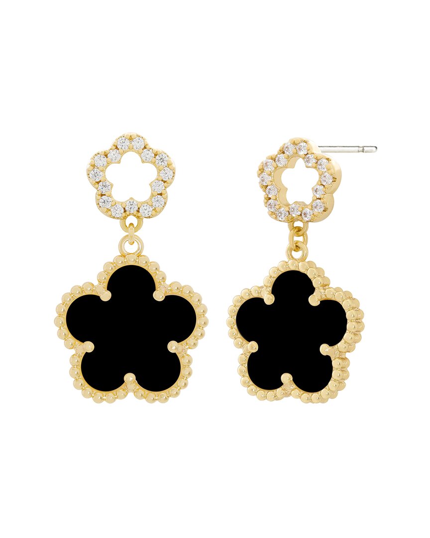 Jankuo 14k Plated Onyx Cz Drop-post Earrings In Gold