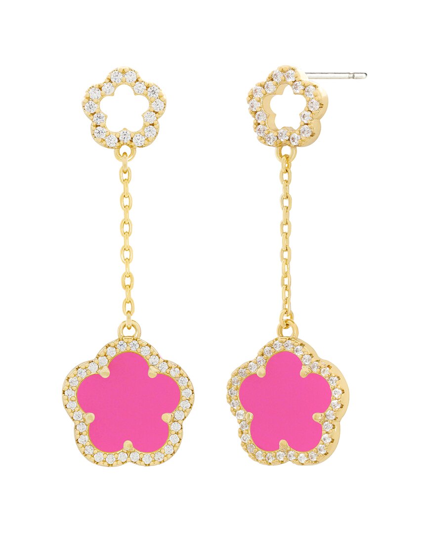 Jankuo 14k Plated Synthetic Fuchsia Cz Long Drop-post Earrings In Gold