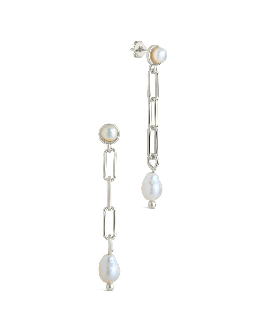 Sterling Forever Fayelynn Cultured Pearl Chain Drop Earrings In Metallic