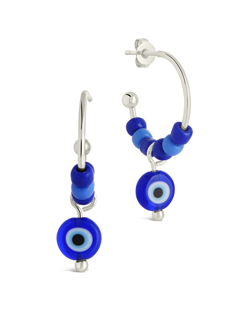 Sterling Forever Sibyl Evil Eye Drop Beaded Hoop Earrings In Blue