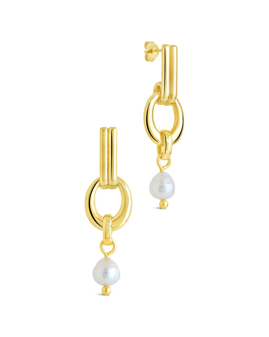 Sterling Forever Giselle Freshwater Pearl Door Knocker Drop Earrings In Gold