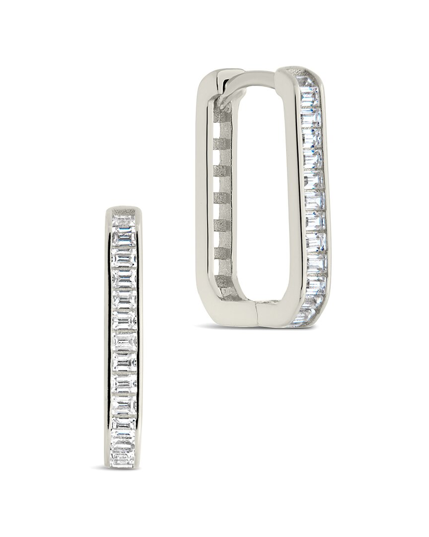Sterling Forever Cz Piper Rectangle Hoop Earrings