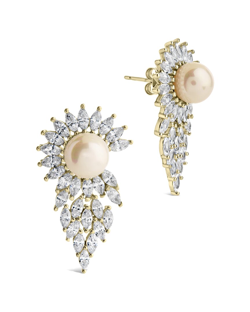 Sterling Forever Rhianna Cz & Pearl Statement Stud Earrings In Gold