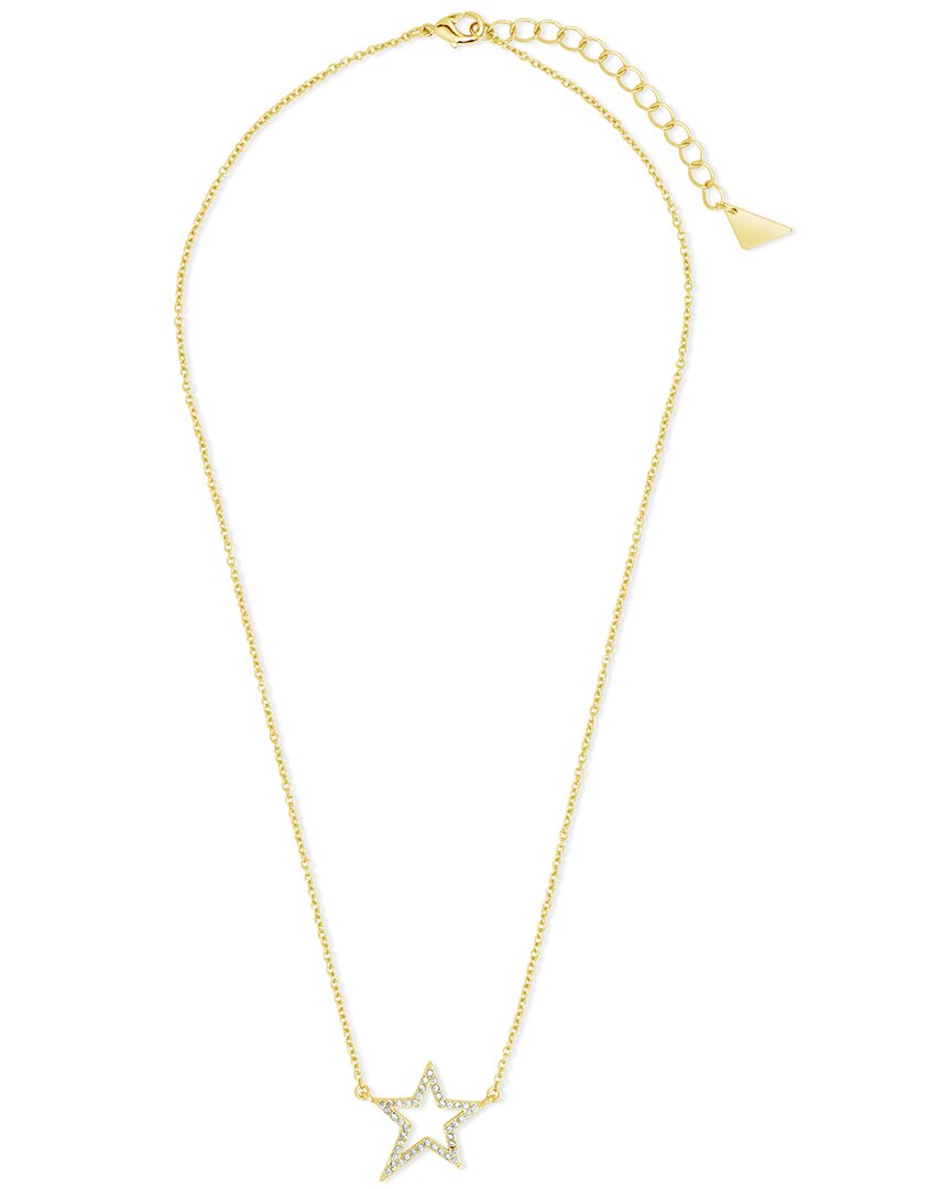Sterling Forever Stationed Cubic Zirconia Star Pendant Necklace In Gold