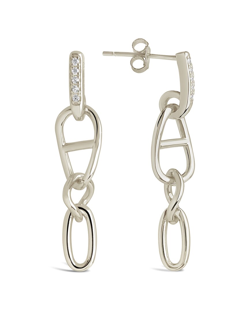 Sterling Forever Silver Cz Chicago Chain Drop Earrings