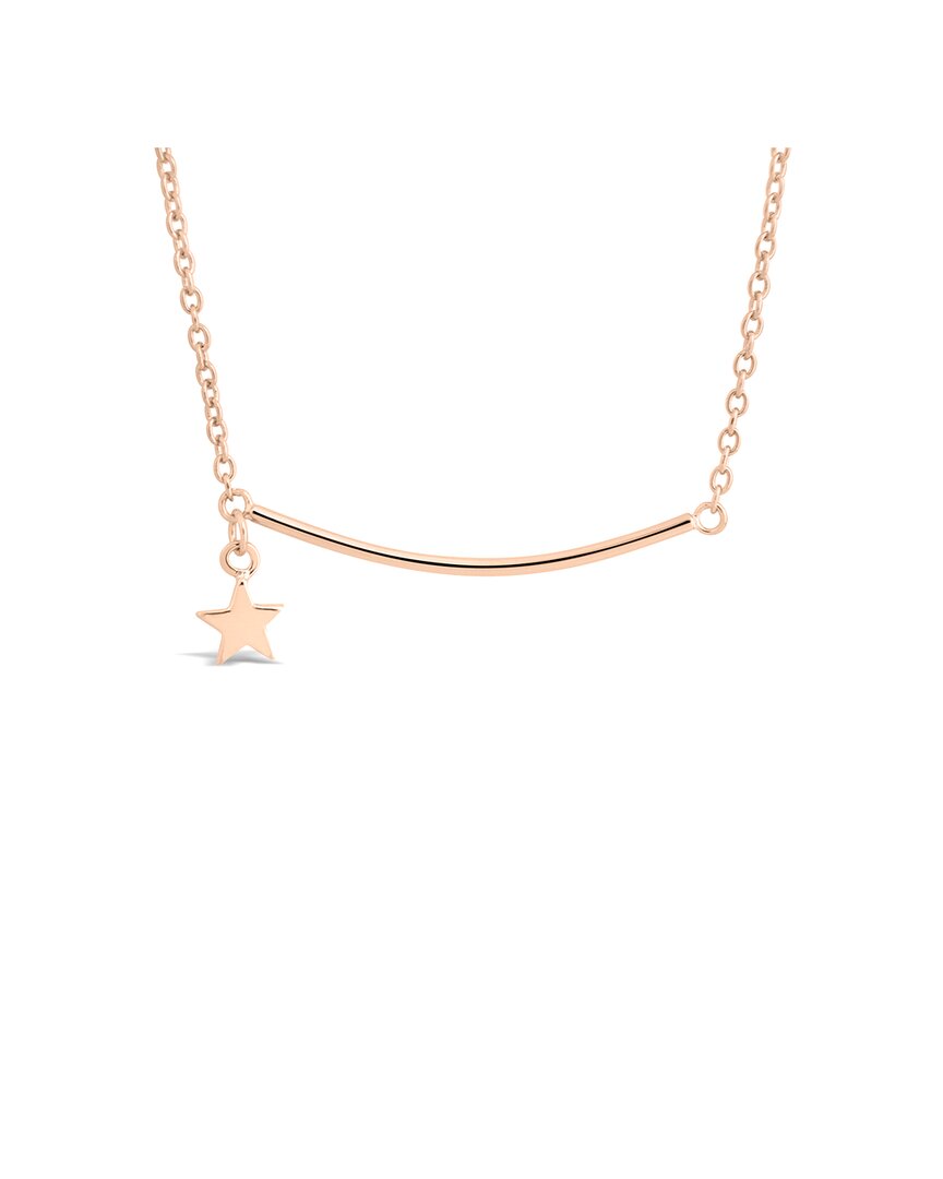Sterling Forever Silver Polished Bar & Star Drop Necklace In Gold