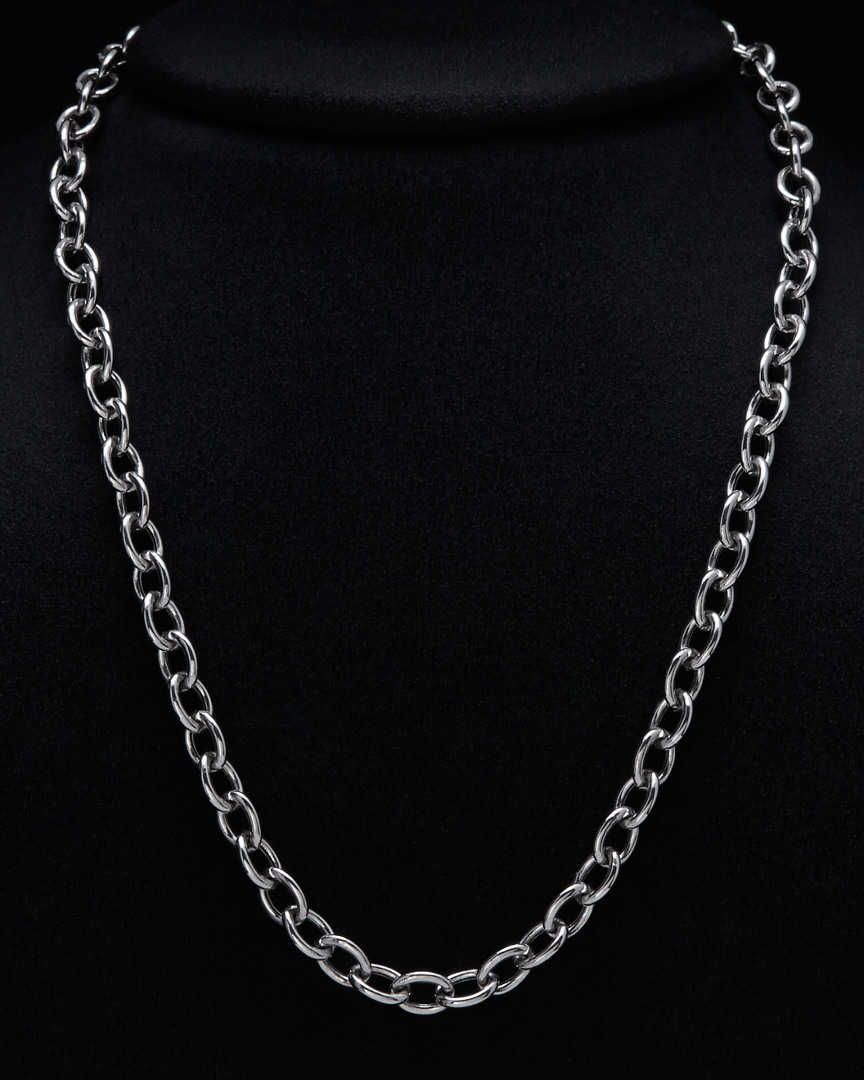 Italian Silver Hollow Link Necklace In Silver