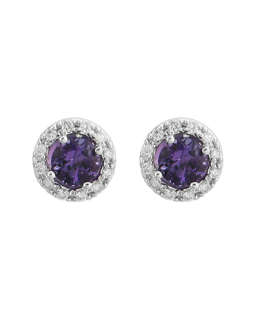 Gemstones 14k 0.78 Ct. Tw. Diamond & Amethyst Studs In Beige