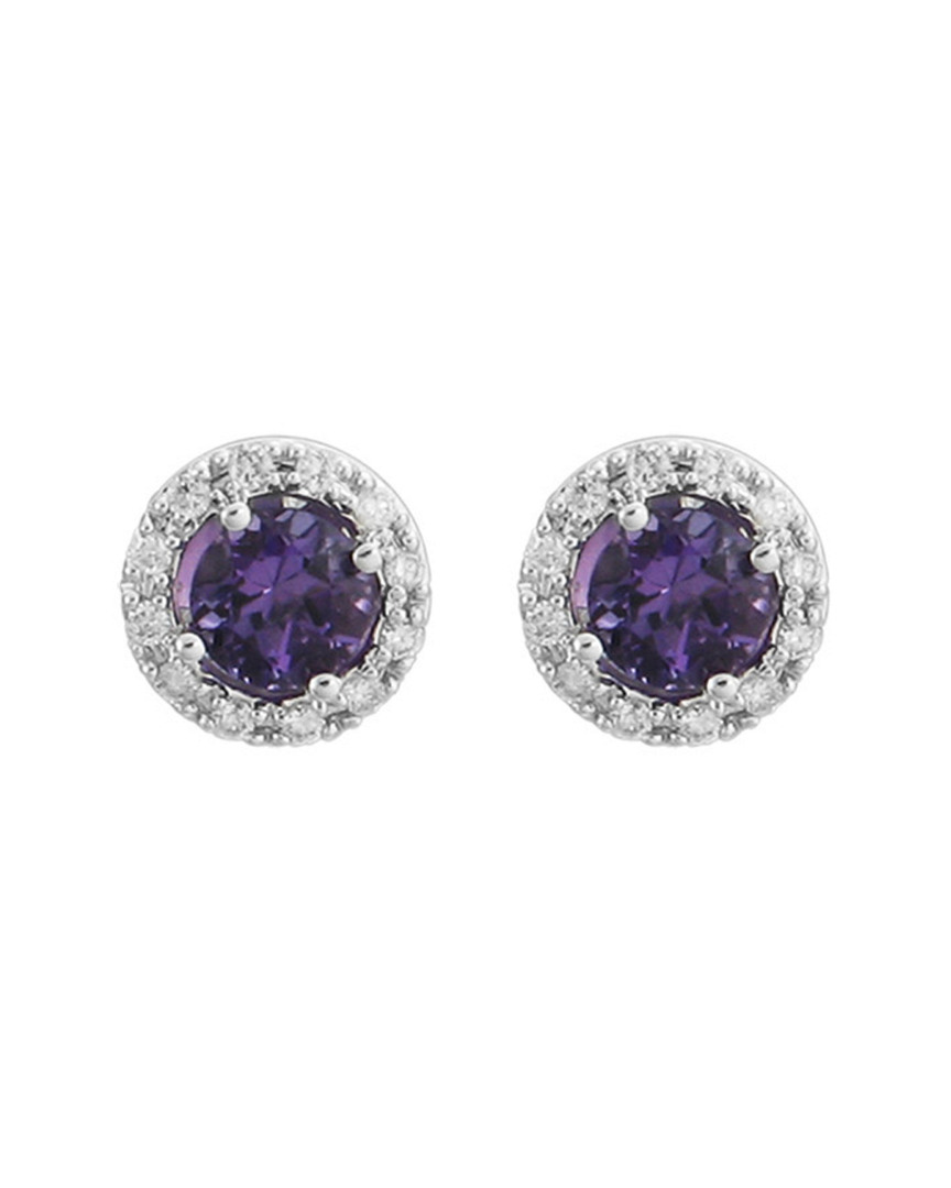 Gemstones 14k Diamond .14 Ct. & .64 Ct. Amethyst Studs In Beige