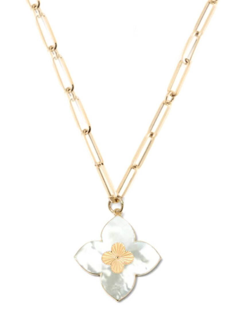 Gabi Rielle Modern Touch Collection 14k Over Silver Pearl Love Clover Necklace
