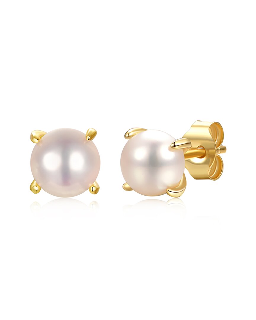 GENEVIVE GENEVIVE 14K OVER SILVER 5MM PEARL STUDS