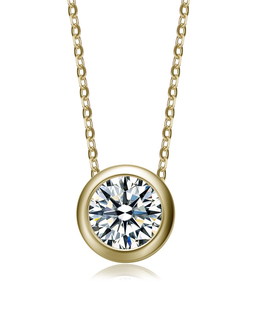 Rachel Glauber Rg White Gold Plated With Diamond Cubic Zirconia Round Solitaire Bezel Floating Pendant Necklace