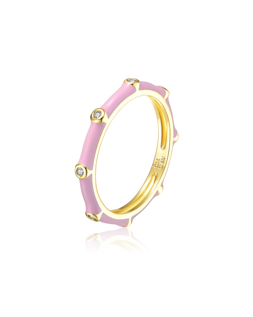 Rachel Glauber 14k Plated Cz Bamboo Stacking Ring In Light/pastel Pink