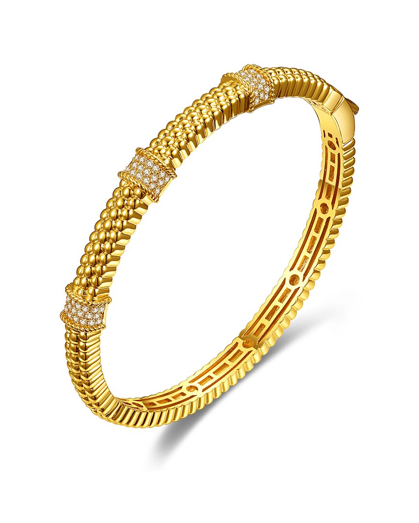 Rachel Glauber 14k Plated Cz Textured Bangle Bracelet