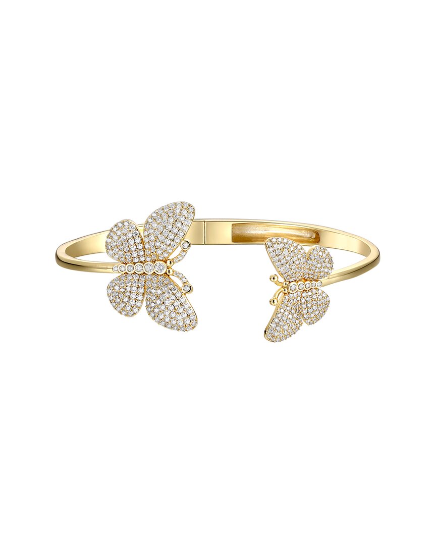 Rachel Glauber Rg 14k Gold Plated With Diamond Cubic Zirconia French Pave Butterfly Open Cuff Bangle Bracelet