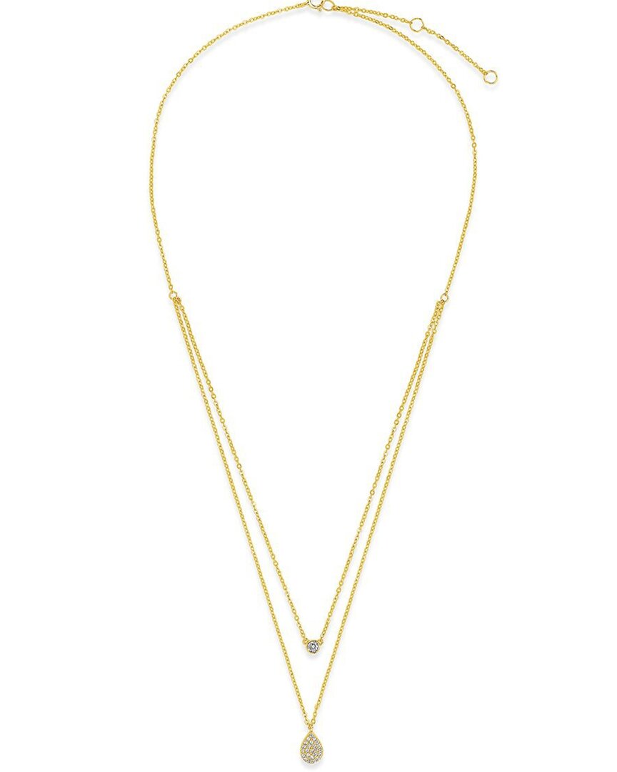 Sterling Forever 14k Over Silver Cz Teardrop & Layered Necklace