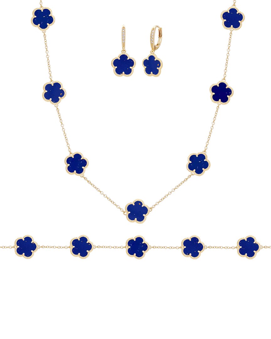 Jankuo Flower 14k Plated Cz Earrings In Blue