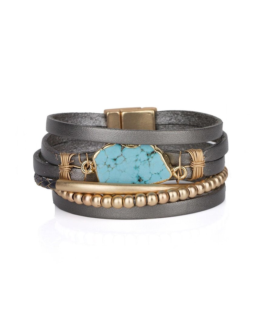 Saachi Turquoise Playa Leather Wrap Bracelet In Grey