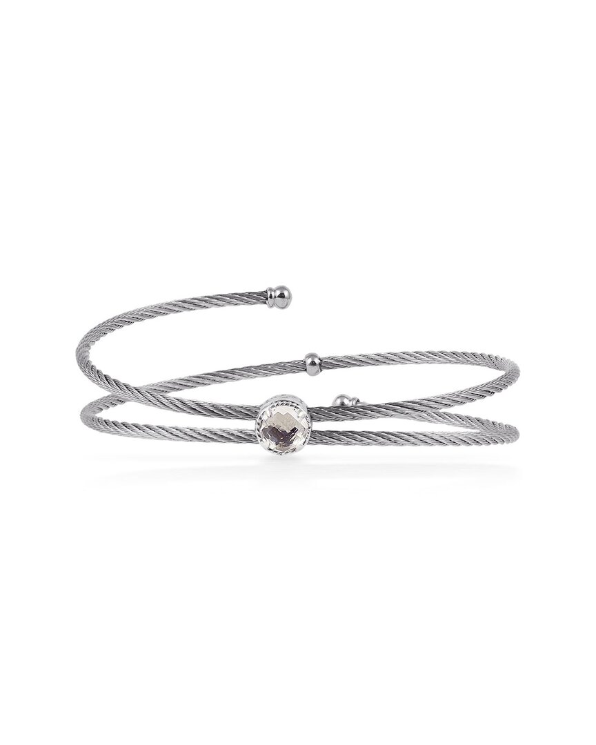 Alor Classique Stainless Steel White Topaz Cable Bangle Bracelet In Nocolor