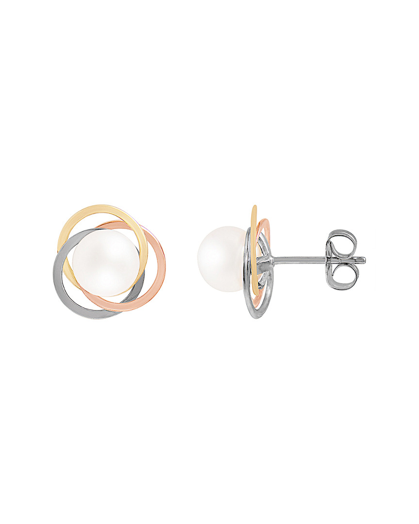 Splendid Pearls 14k Tri-color 6.5-7mm Akoya Pearl Earrings