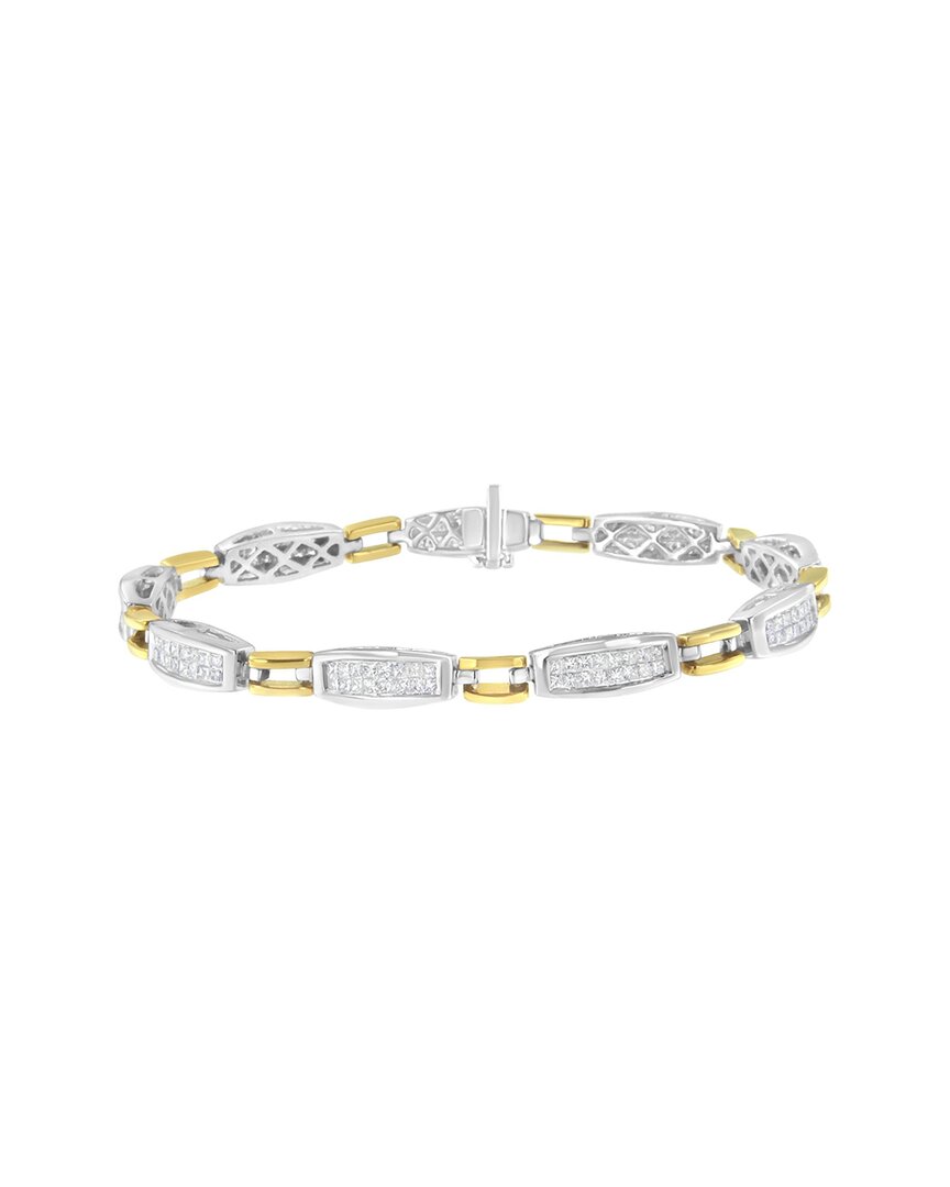 Haus Of Brilliance 14k Yellow And White Gold 2.0 Cttw Princess Cut Diamond Tapered And Equal Sign Link Bracelet In Multi