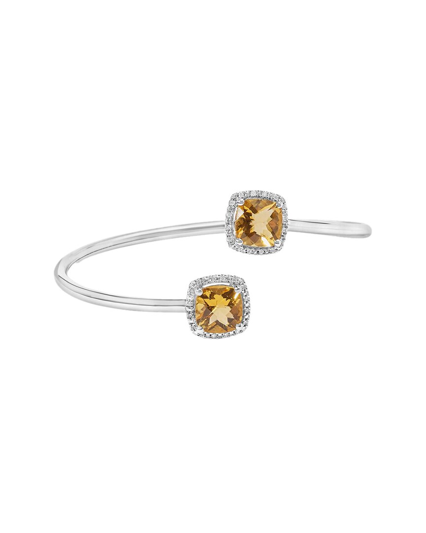 Haus Of Brilliance Sterling Silver Cushion Cut Yellow Citrine Gemstone And Diamond Accent Split Bypa In Metallic