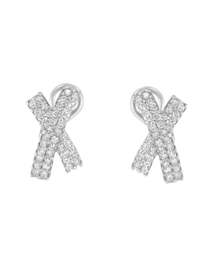 Haus Of Brilliance 14k White Gold 2.0 Cttw Round-brilliant Cut Diamond Domed X Shaped Omega Back Stud Earrings In Metallic
