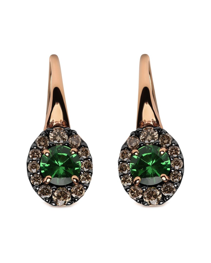 Haus Of Brilliance Colorful Gemstones 18k Rose Gold 1.15 Ct. Tw. Diamond &  Tsavorite Drop Earrings In Gold