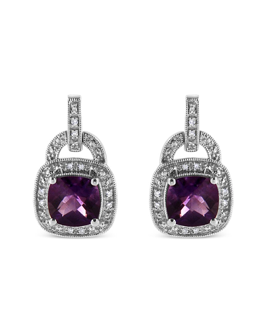 Haus Of Brilliance Colorful Gemstones Silver 4.28 Ct. Tw. Diamond & Amethyst  Dangle Earrings