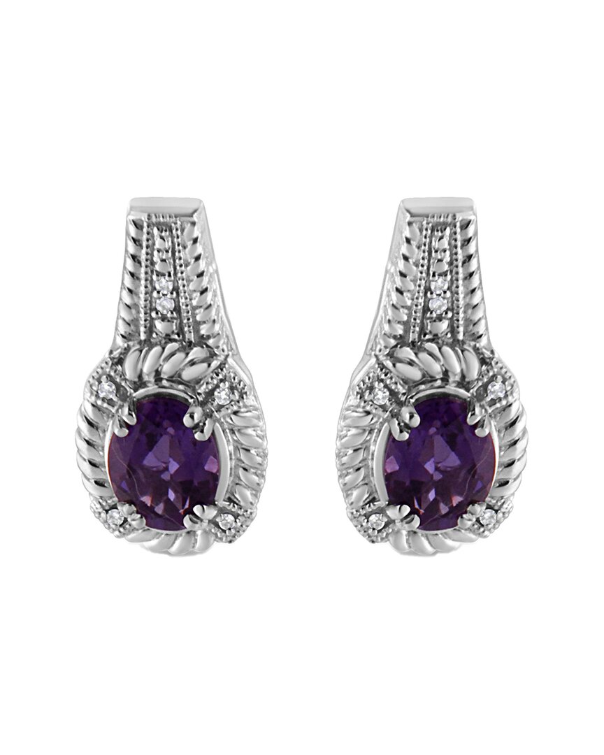 Haus Of Brilliance Colorful Gemstones Silver 2.55 Ct. Tw. Diamond & Amethyst  Drop Earrings