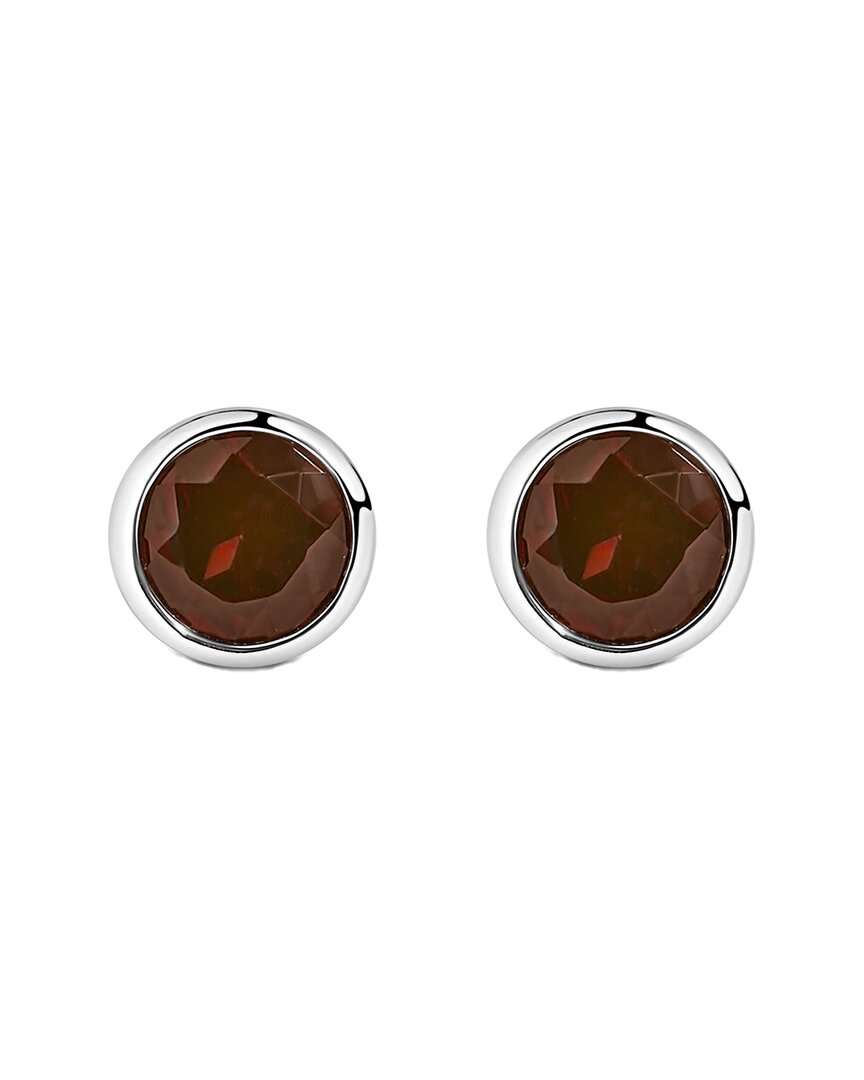 Haus Of Brilliance .925 Sterling Silver 6mm Bezel Set Created Red Garnet Solitaire Stud Earrings In Brown