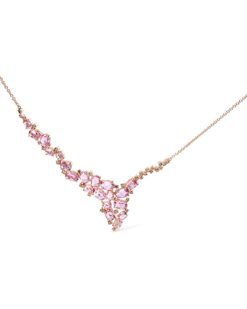 Haus Of Brilliance 18k Rose Gold 1/2 Cttw Brown Diamond & Multi-size Oval Pink Sapphire Cluster Cascade Statement Stati In Pink