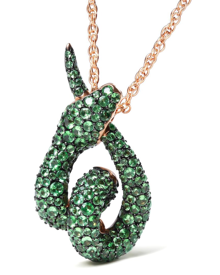Haus Of Brilliance 18k Gold Tsavorite Gemstone Spiral Snake Design Pendant Necklace In Green