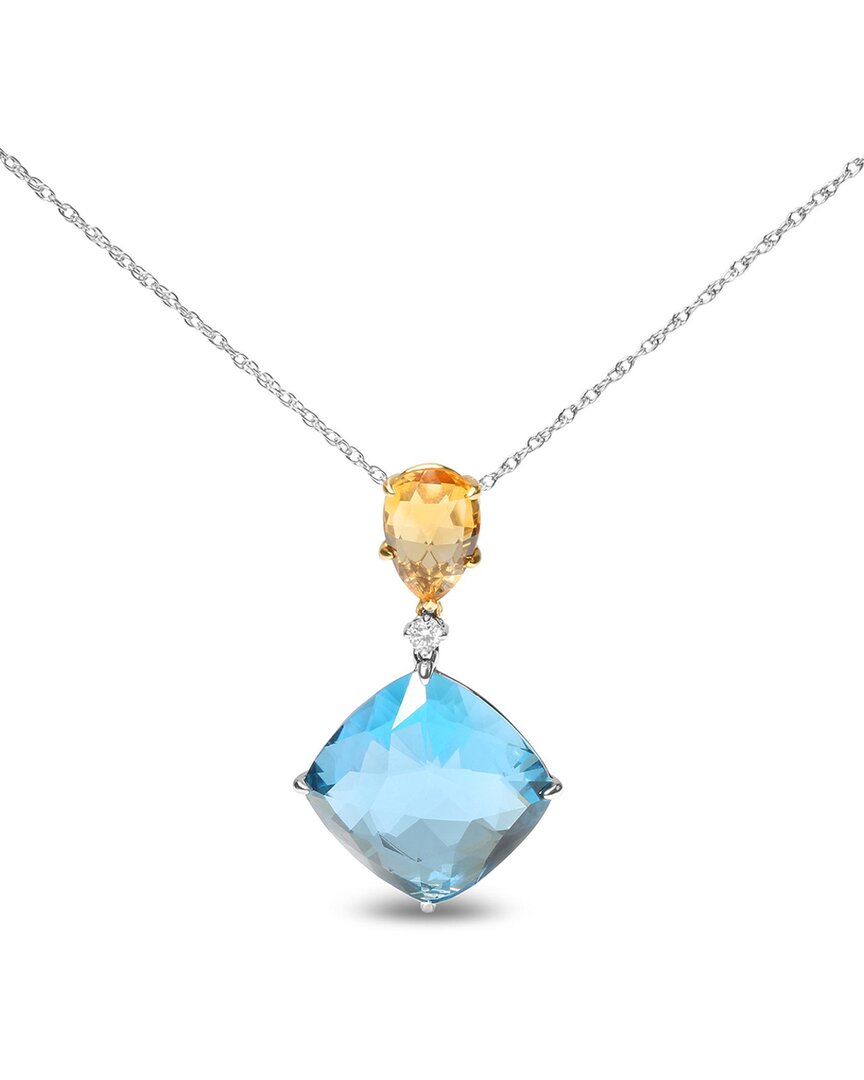Haus Of Brilliance 18k White And Yellow Gold Diamond Accent And Yellow Citrine And Sky Blue Topaz Gemstone Dangle Drop 