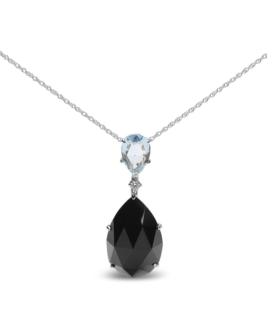 Haus Of Brilliance 18k White Gold Diamond Accent And Pear Cut Sky Blue Topaz And Pear Cut Black Onyx Dangle Drop 18" Ne In Black