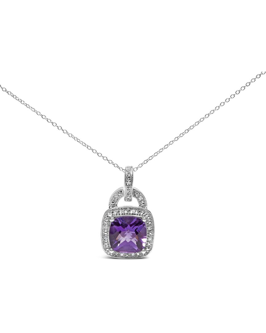 Haus Of Brilliance Colorful Gemstones Silver 3.95 Ct. Tw. Diamond & Amethyst Pendant Necklace In Metallic