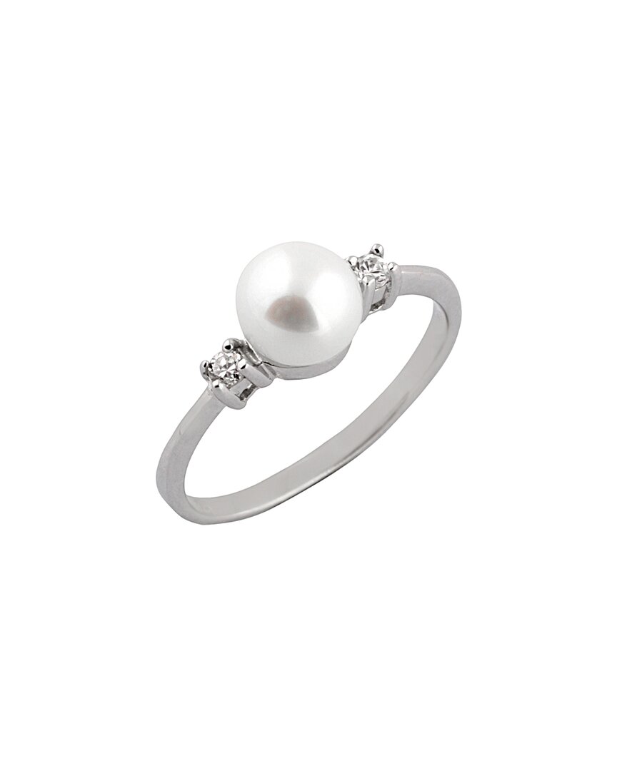 Splendid Pearls Rhodium Plated 7-7.5mm Pearl Ring In Metallic