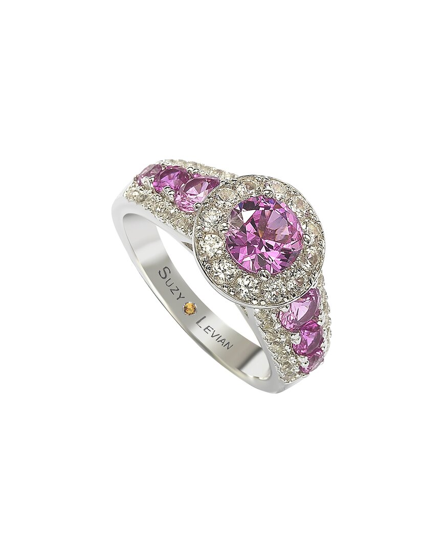 Suzy Levian Silver 0.02 Ct. Tw. Diamond & Sapphire Half-eternity Ring