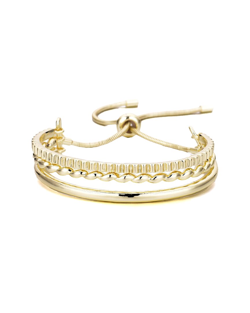 Adornia 14k Plated 3-line Cuff Adjustable Bolo Bracelet In Gold