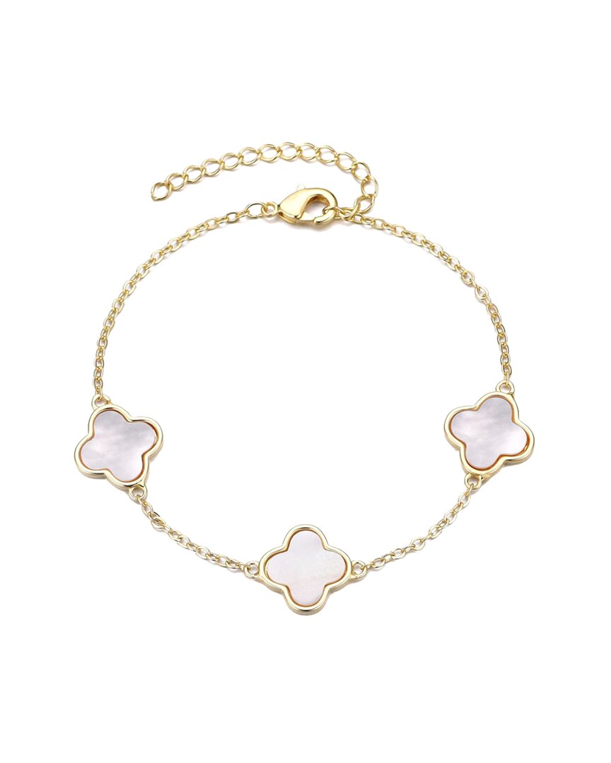 Adornia 14k Yellow Gold Plated White Mother Of Pearl Clover Station Bracelet In Gold